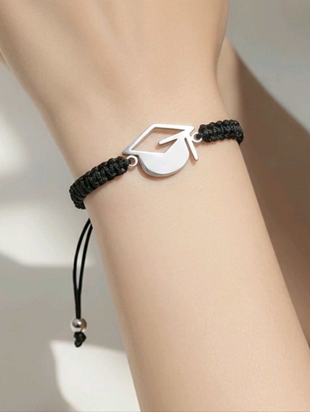 Stainless Steel Graduation Cap Bracelet Black Cord Gift Graduate 2026 Keepsake
